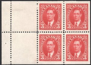 Canada SC#233a 3¢ King George VI Booklet Pane (1937) MHR