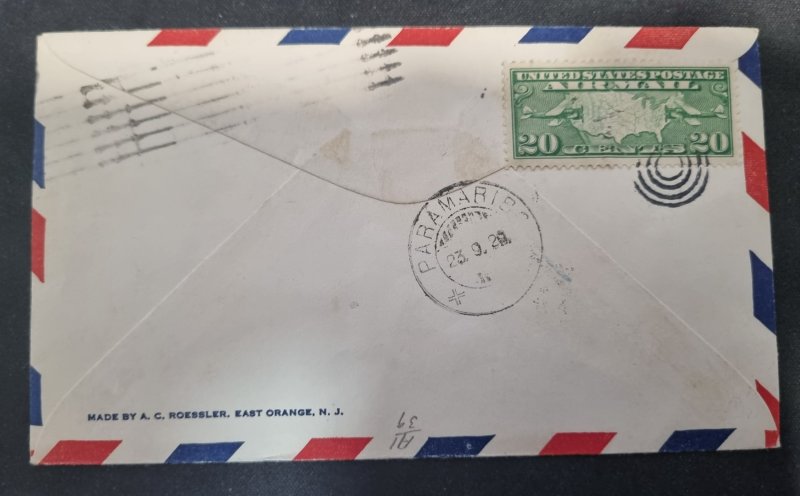 air mail us #601 strip 1923 first flight san juan paramaribo #10026