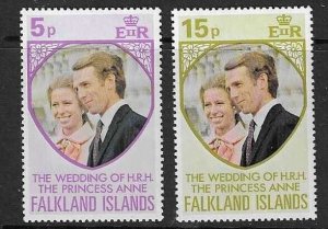 FALKLAND ISLANDS SG291/2 1973 ROYAL WEDDING  MNH