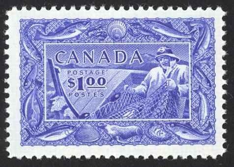 Canada Sc# 302 MNH 1951 $1.00 bright ultramarine Fisherman