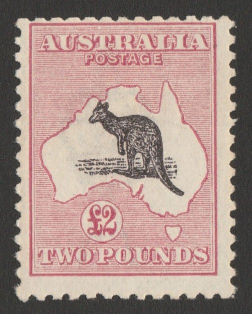 AUSTRALIA 1915 Kangaroo £2 3rd wmk, variety 'white flaw in Bight' cat $9750 Rare 