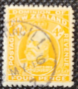 New Zealand, #135, Edward VII, 4p yellow, used, SCV$15.00