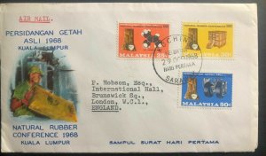 1968 Kuching Sarawak Malaysia First Day Cover FDC Natural Rubber conference