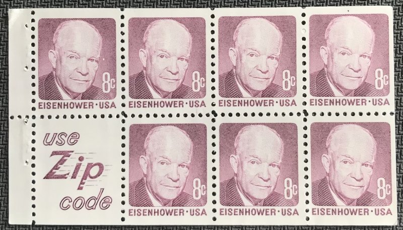 US #1395d MNH DG Booklet Zip Pane Of 7 Dwight D Eisenhower SCV $1.90 L35