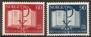 Norway  490-91 MNH 1966 Bible Society 150th Anniversary