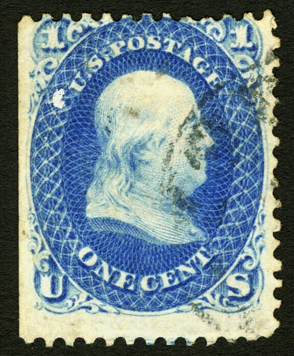 #63 1861-1862 1c Blue Franklin Used with Light Cancel