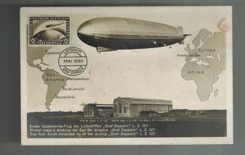 1930 Germany Graf Zeppelin South America Flight RPPC Posctard Cover # C38 to USA