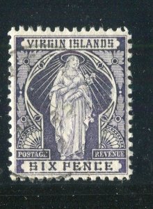 BRITISH VIRGIN ISLANDS; 1899 early classic St. Ursula issue used hinged 6d.