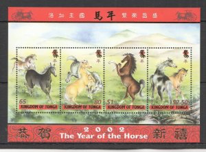 B0321 2002 Tonga Fauna Lunar Calendar Year Of The Horse !!! Gold Kb Mnh