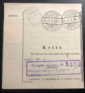 1936 Pasiene Latvia Parcel Receipt Cover To Rezekne