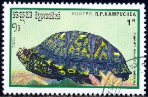 Common Box Turtle, Cambodia stamp SC#908 Used