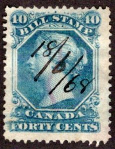 FB31, van Dam 40c blue, p.13.5, used, inking error, Canada Revenue