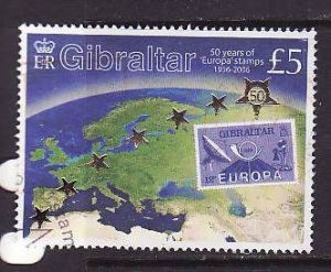 Gibraltar-Sc#1026-used set-Europa stamps-50th anniversary-Maps-2005-