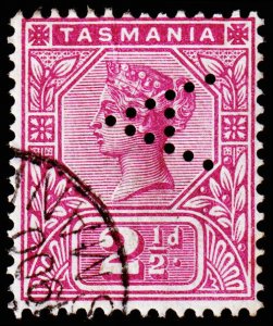 Tasmania Scott 77, Private A Perfin (1900-04) Used F-VF M