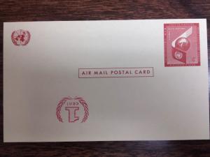 UXC2 UNITED NATIONS Air POST CARD WITH INVERTED SURCHARGE At The Bottom. Scarce