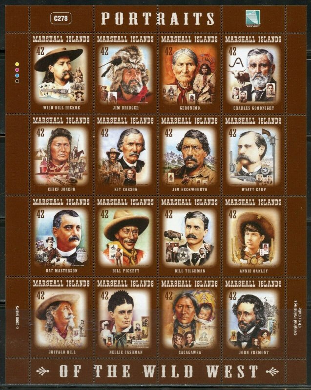 MARSHALL ISLANDS WILD WEST PORTRAITS  SCOTT #927 MINIATURE SHEET MINT NH 