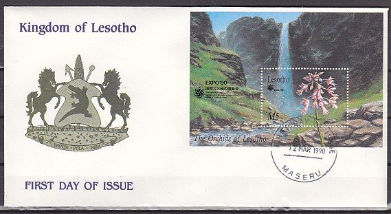 Lesotho, Scott cat. 764. Orchids s/sheet. First day Cover. ^