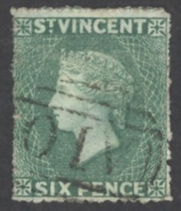 St. Vincent Sc# 3 Used 1862-1866 6p dark green Queen Victoria