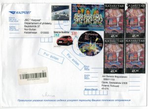 Kazakhstan 2022 Registered Cover to Poland Stamps Space Astronauts Folklore Car