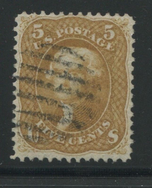 1861 US Stamp #67 5c Used VF Black Grid Cancel Catalogue Value $875