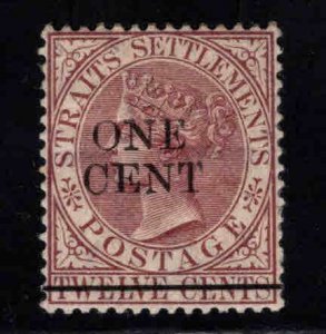 Straits Settlements Scott 81 MH*  ONE CENT  surcharged Victoria