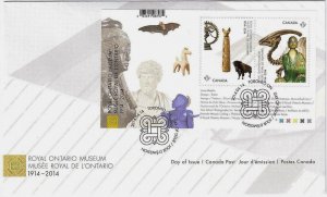 2014 Canada scott 2724 ROYAL ONTARIO MUSEUM 1914-2014 SOUVENIR SHEET fdc