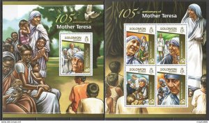 2015 Solomon Islands Mother Teresa Diana John Paul Ii #3027-31 1+1 ** Ls405