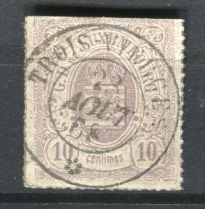 LUXEMBOURG; 1865 classic rouletted Arms issue used Shade of 10c. value