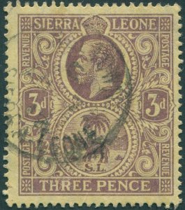 Sierra Leone 1912 3d purple on yellow SG116b used