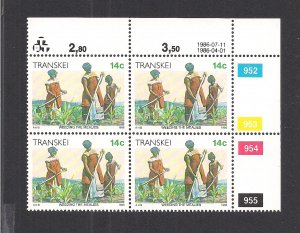 SOUTH AFRICA - TRANSKEI SC# 141  CONTROL BK/4  #952-54   FVF/MNH 1986