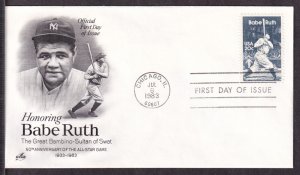 1983 Babe Ruth Baseball Sc 2046 FDC cancel Chicago IL, ArtCraft cachet