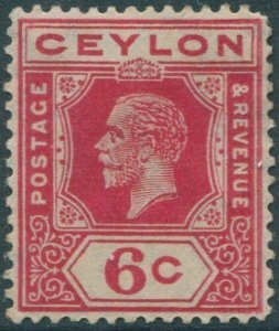 Ceylon 1921 SG342 6c carmine-red KGV tablet A shade #2 FU (amd)