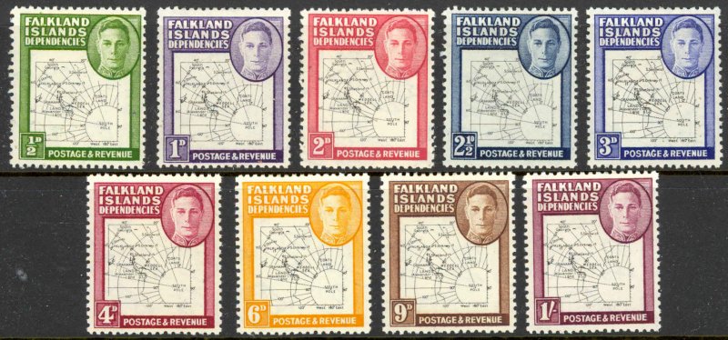 Falkland Islands Dependencies Sc# 1L1-1L8, 1L13 MH 1946-1949 Map