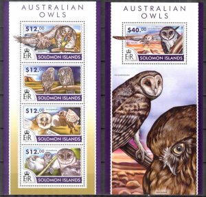 Solomon Islands 2015 Birds Owls II sheet +S/S MNH