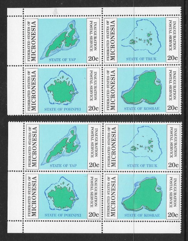 MICRONESIA (30) Setenant Blks-Plate Blocks Sc#4a (Sc#1-4) ALL Mint Never Hinged