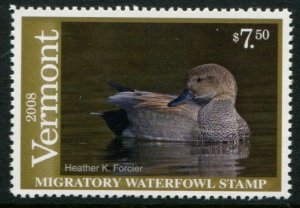 VT23 US $5 Vermont 2008 Migratory Waterfowl Stamp, MNH