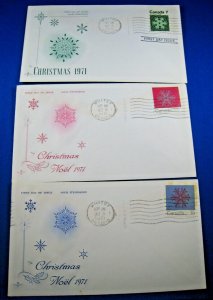 CANADA 1971  -  SCOTT # 555-557  FDCs  -  SET OF 3        (GG-C27)