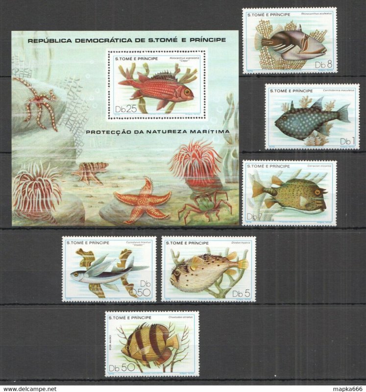 1979 Sao Tome & Principe Fish Marine Life #612-7+Bl41 Michel 38 Euro ** Nw0068