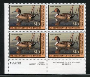 UNITED STATES SCOTT #RW68 DUCK PLATE BLOCK LOWER LEFT MINT NEVER HINGED