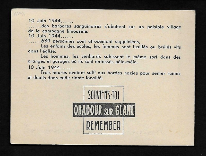 AZ7Q  France S.C. # B-195 Folder Remembrance 1945 Oradour Sur-Glane  