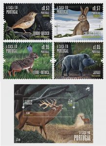 Portugal 2022 Wild fauna Bird Deer Boar Hares set of 4 stamps and block MNH