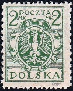 Poland 1921 Sc#150, SG#148 2m Green Eagle on Baroque Shield MINT-VF-DOG-H.