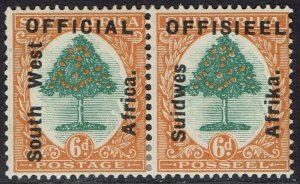 SOUTH WEST AFRICA 1927 OFFICIAL ORANGE TREE 6D PAIR