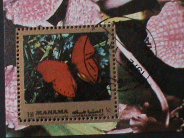​MANAMA 1972 COLOFUL BEAUTIFUL LOVELY BUTTERFLY-CTO IMPERF-S/S VF-LAST ONE