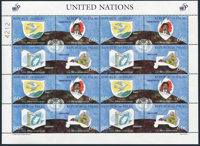 Palau 374 ad sheet,MNH.Michel 941-944 bogen. UN,FAO 50th Ann.1995.Dove,Bananas.