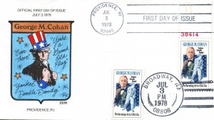 SCOTT 1756 GEORGE M. COHAN COLLINS HAND-COLORED CACHET DUAL CANCEL BROADWAY 1978