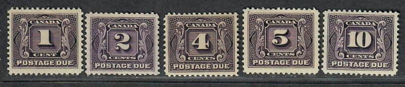 $Canada Sc#J1-J5 M/H/VF, Postage Due, complete set, Cv. $240