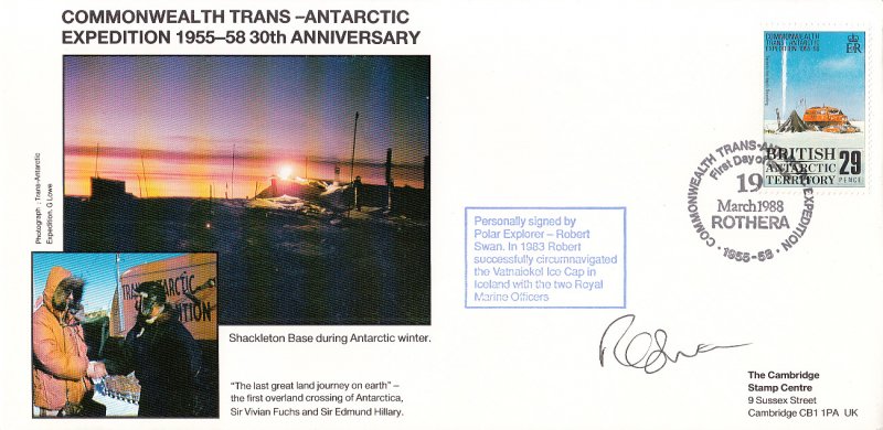 British Antarctic Territory FDC Sc 147 Signed Robert Swan Cachet Shackleton B...