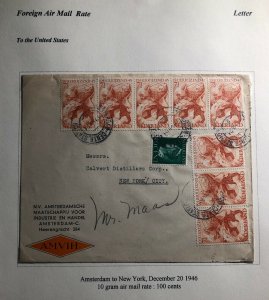 1946 Amsterdam Netherlands Commercial Airmail Cover To New York Usa