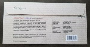 Singapore France Joint Issue Fashion 2013 Design Costumes (joint FDC) *dual PMK